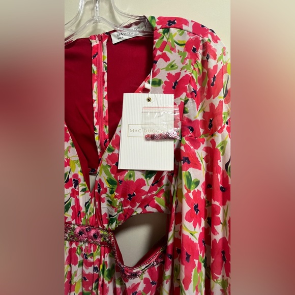 MAC DUGFAL FLORAL CUT OUT V NECK BELL SLEEVE MINI DRESS - Picture 7 of 9